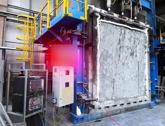 Wall specimen mounted on a fire-resistance test furnace.